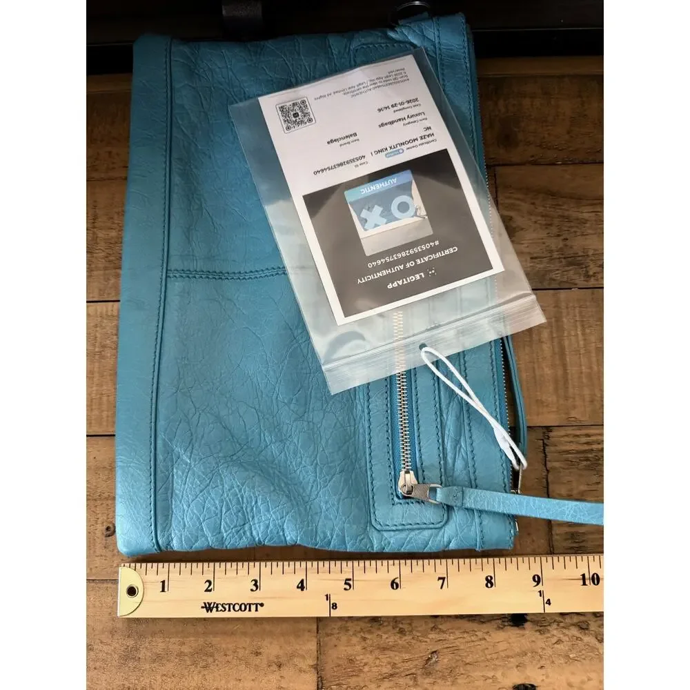 Balenciaga Clutch Bag Women's Large Turquoise Leather Wristlet Zip W/COA NEW - Picture 9 of 9
